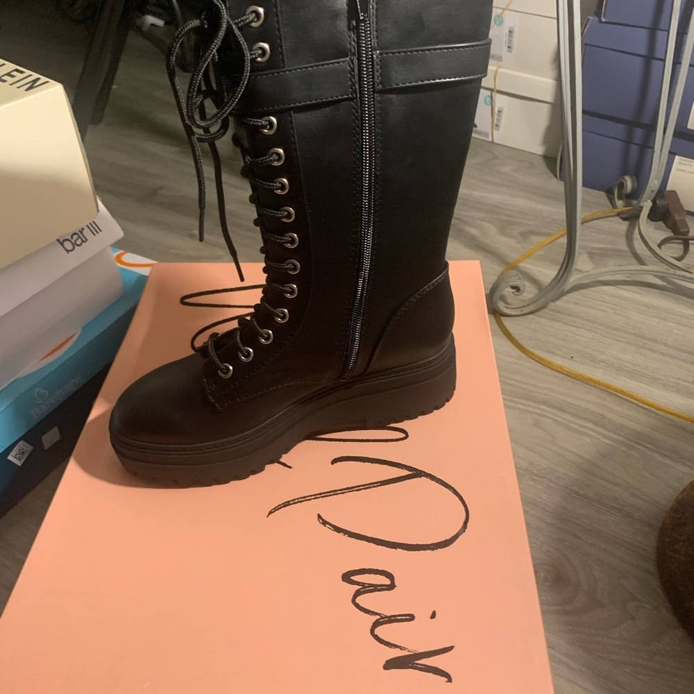 Black Lace-Up Knee-High Boots